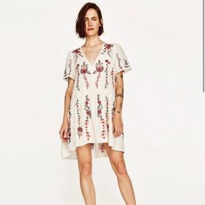 Zara Embroidered Short Sleeve Mini Dress